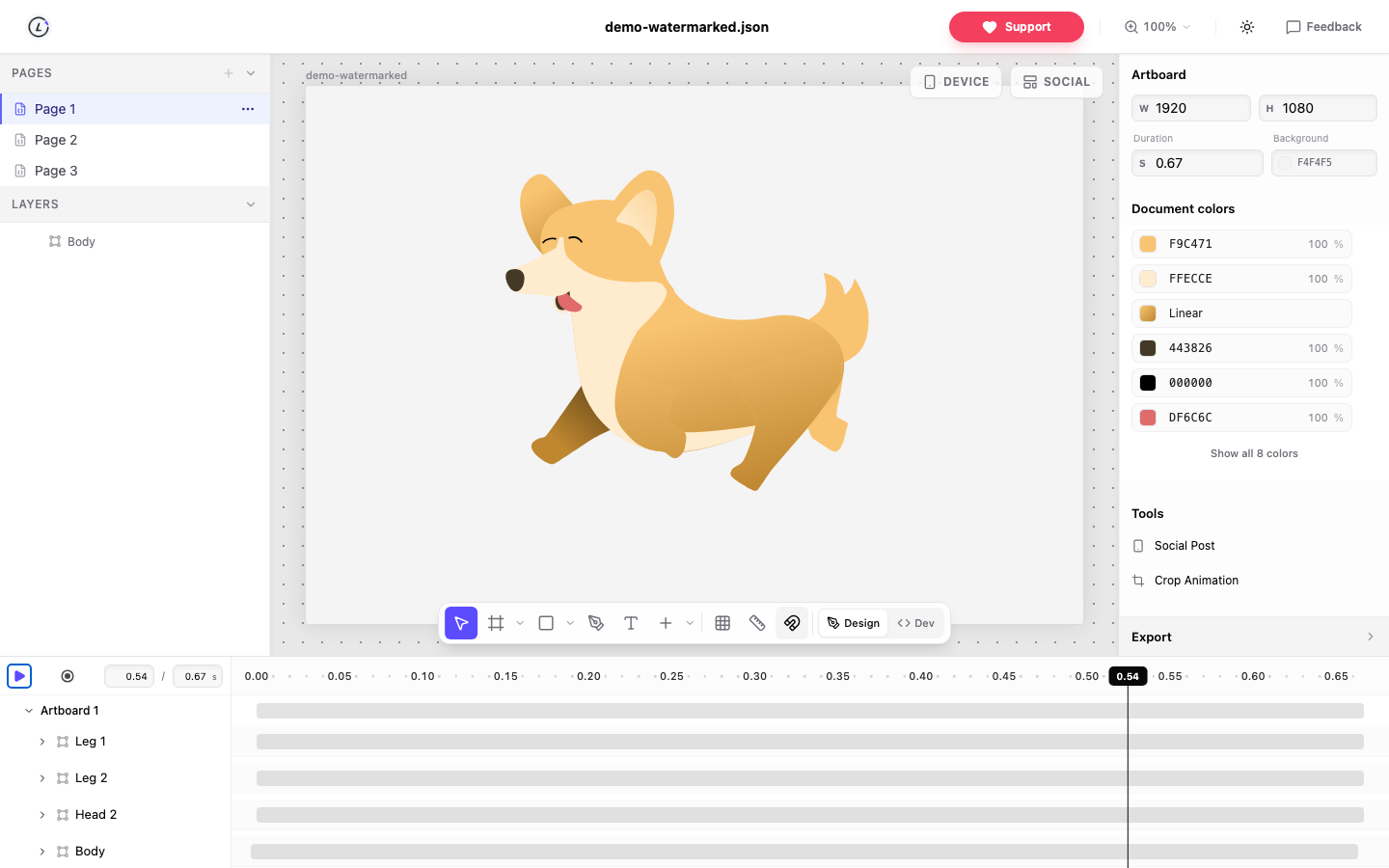 The same animation after pressing Delete. The watermark is gone from the canvas and from the layer list, and the artwork is unchanged.